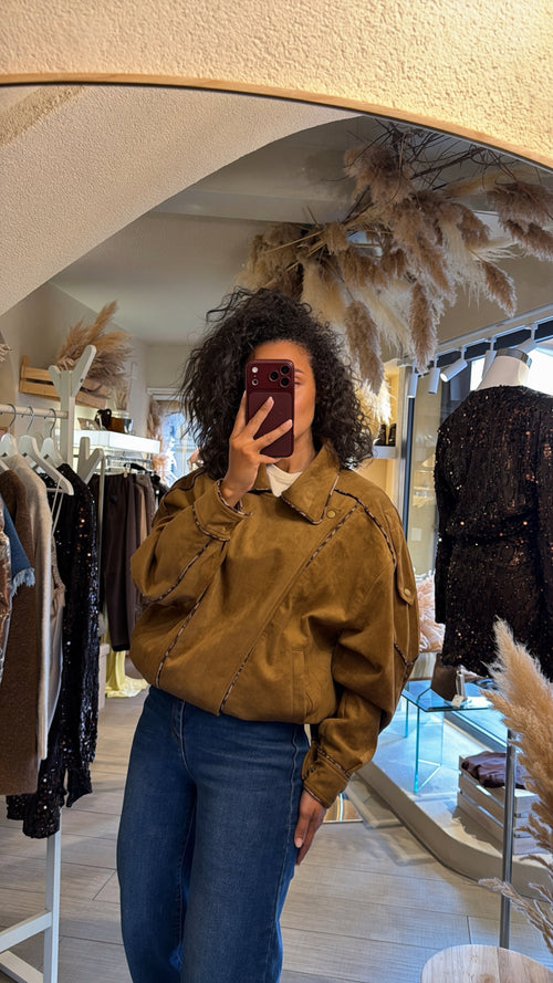 Bomber “Siena in eco suede con bordini a contrasto”🤎