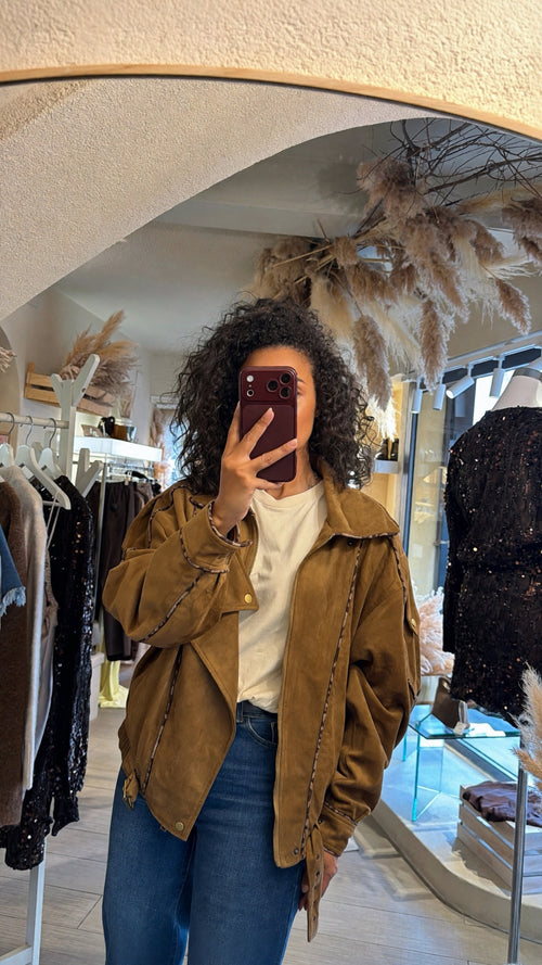 Bomber “Siena in eco suede con bordini a contrasto”🤎