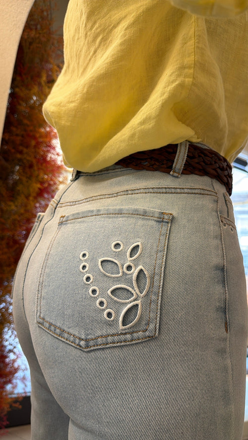 Jeans “Wide Leg Vita Alta Traforato”