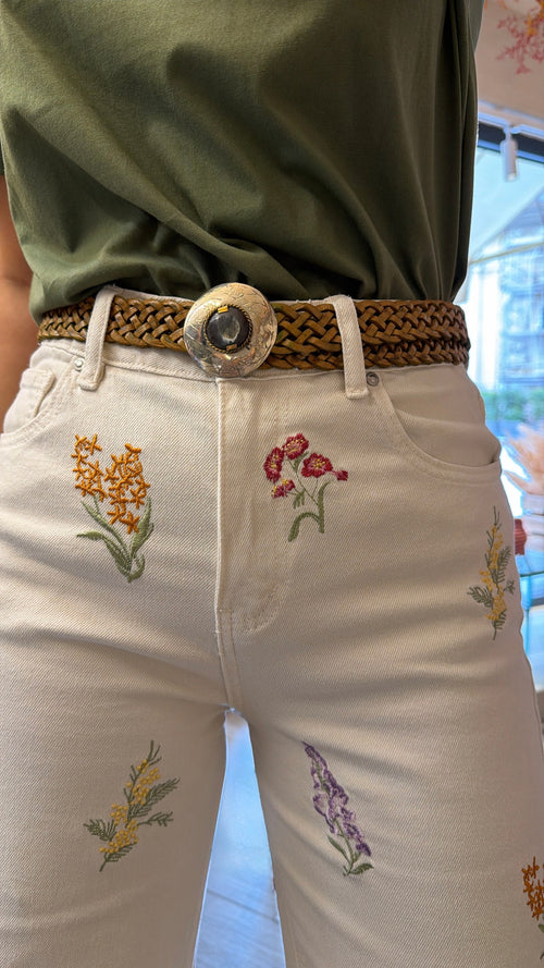 Pantalone ricamato “Giardino fiorito”🌾