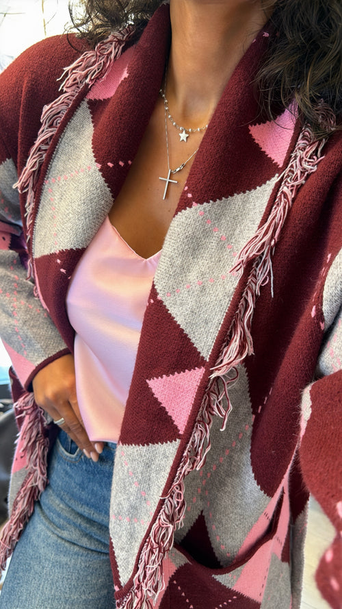 Cardigan “St. Moritz” con cintura e frange 🤍🖤