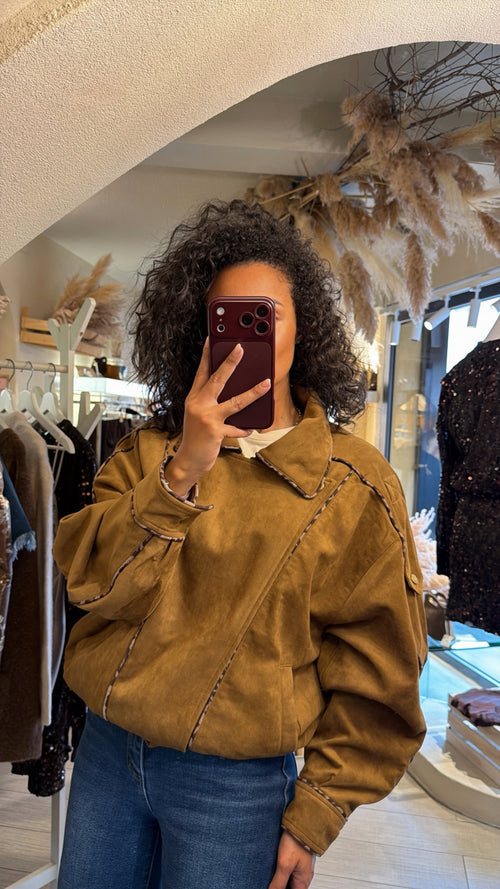Bomber “Siena in eco suede con bordini a contrasto”🤎