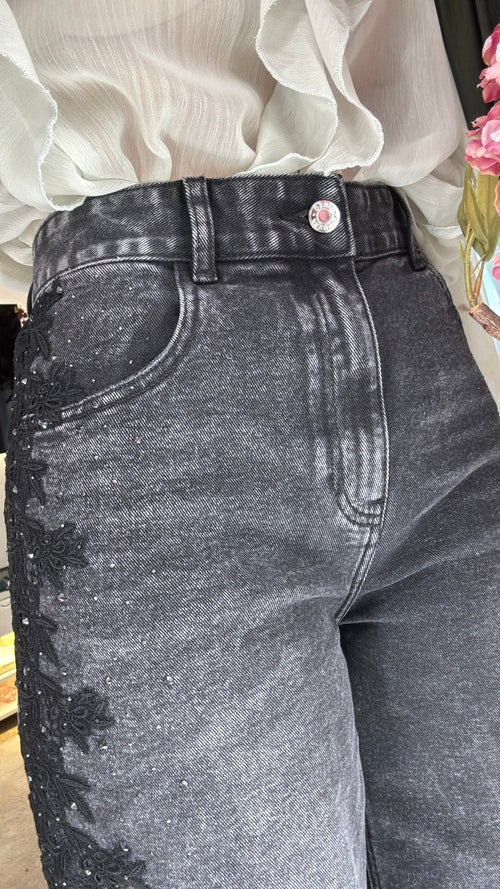 Jeans’Wide Leg Crystal’🖤