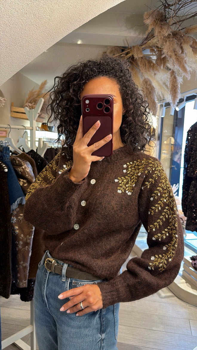 Cardigan con applicazioni di perline e paillettes 🍂