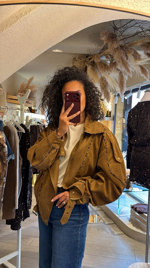 Bomber “Siena in eco suede con bordini a contrasto”🤎