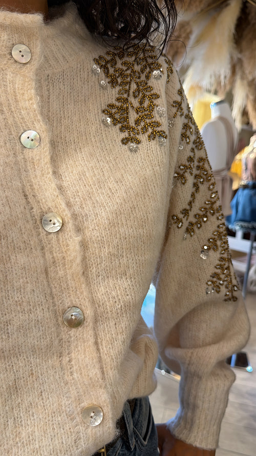 Cardigan con applicazioni di perline e paillettes 🍂