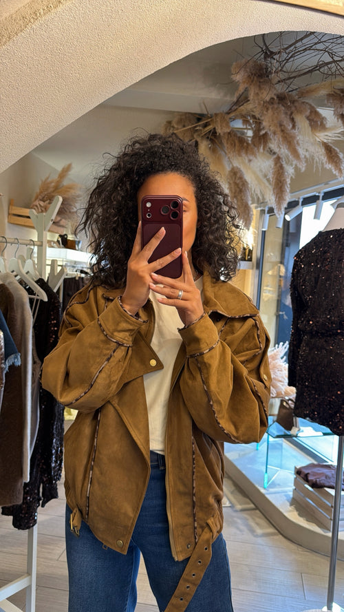 Bomber “Siena in eco suede con bordini a contrasto”🤎