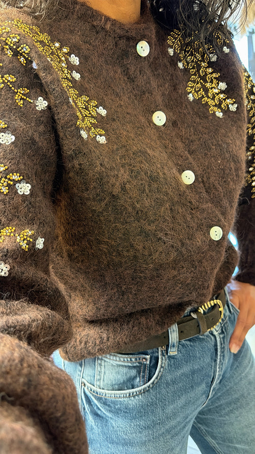 Cardigan con applicazioni di perline e paillettes 🍂