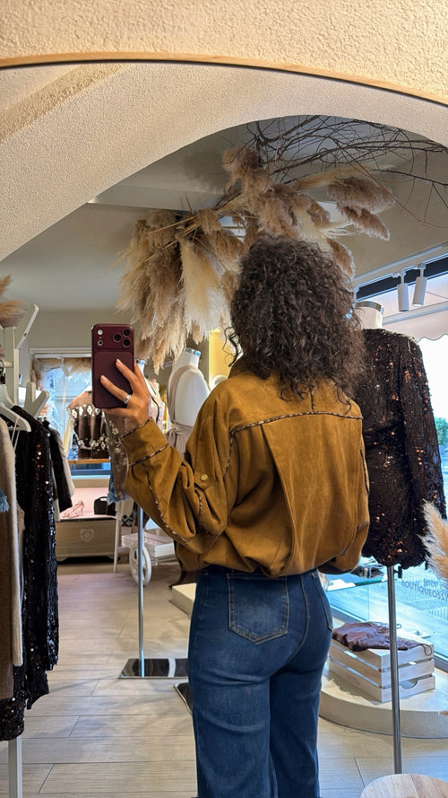 Bomber “Siena in eco suede con bordini a contrasto”🤎