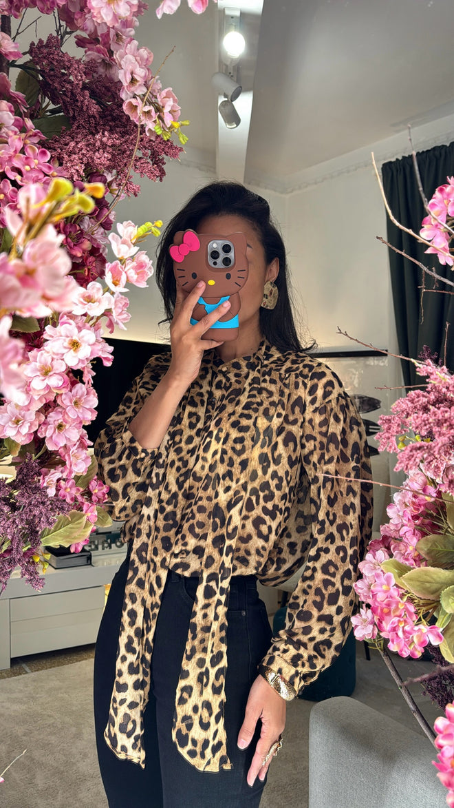 Blusa Animalier con foulard coordinato🤎
