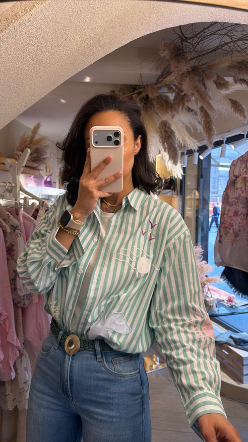 Camicia a righe“Ricamata”☀️