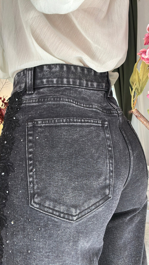 Jeans’Wide Leg Crystal’🖤
