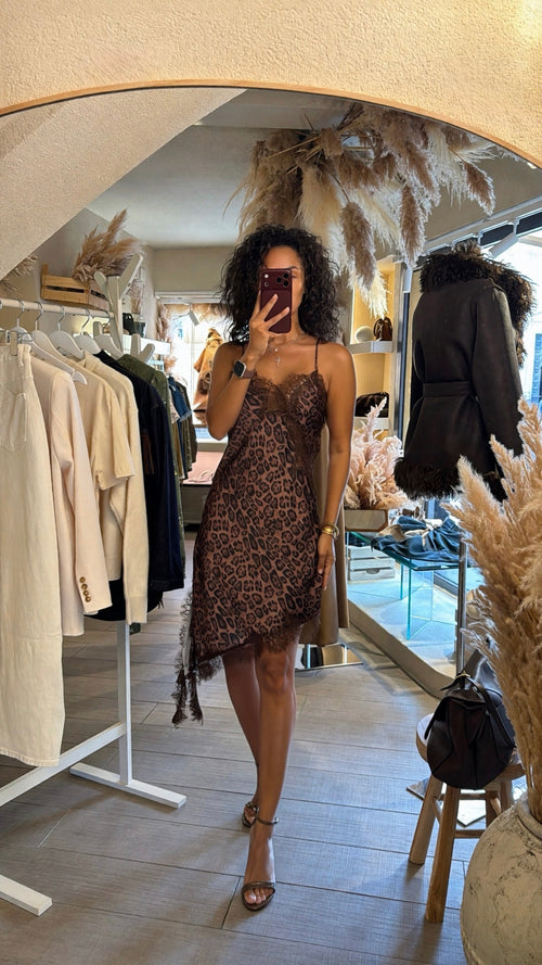 Abito Asimmetrico Animalier con Pizzo🤎