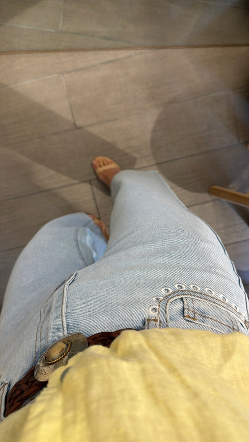 Jeans “Wide Leg Vita Alta Traforato”