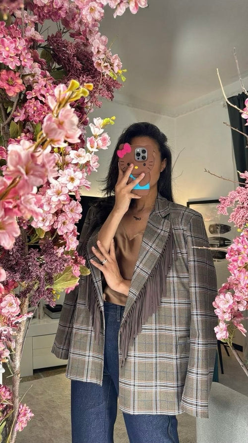 Blazer oversize scozzese con frange 🤎