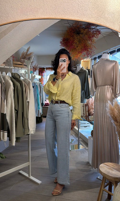 Jeans “Wide Leg Vita Alta Traforato”