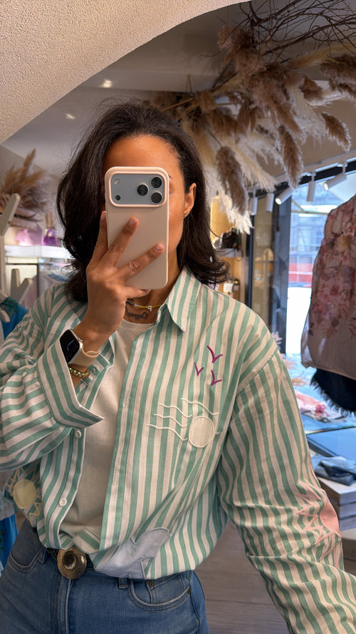 Camicia a righe“Ricamata”☀️