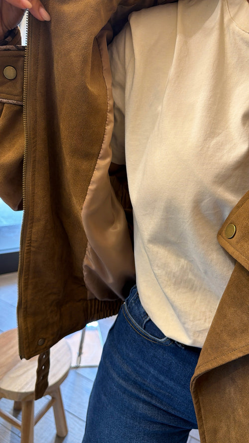 Bomber “Siena in eco suede con bordini a contrasto”🤎