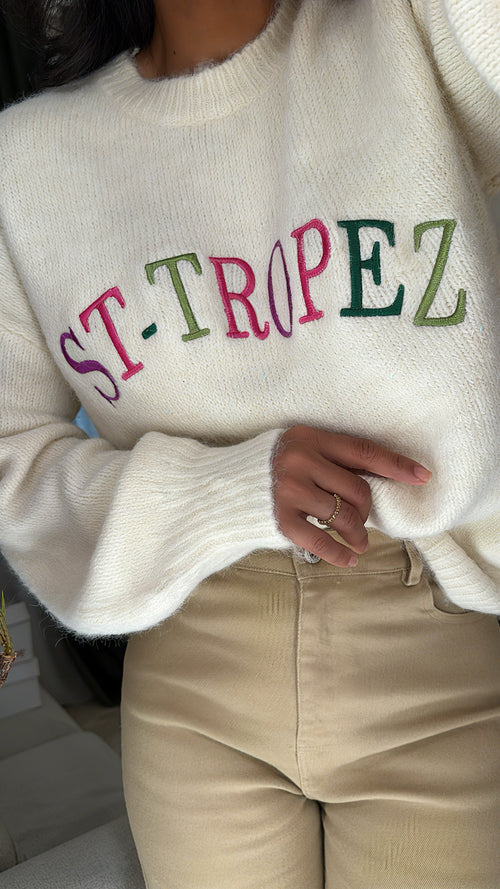 Pullover girocollo ricamato ’ST-Tropez’
