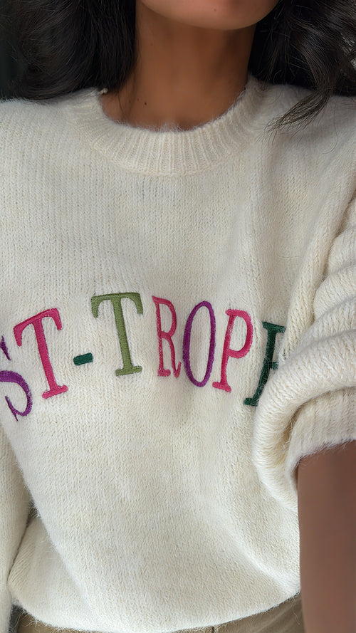 Pullover girocollo ricamato ’ST-Tropez’